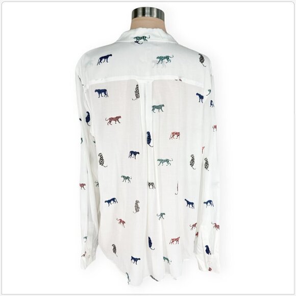 Rails Kathryn Multi Wild Cats Button Front Shirt Animal Print White NWT NEW XL - Picture 6 of 7